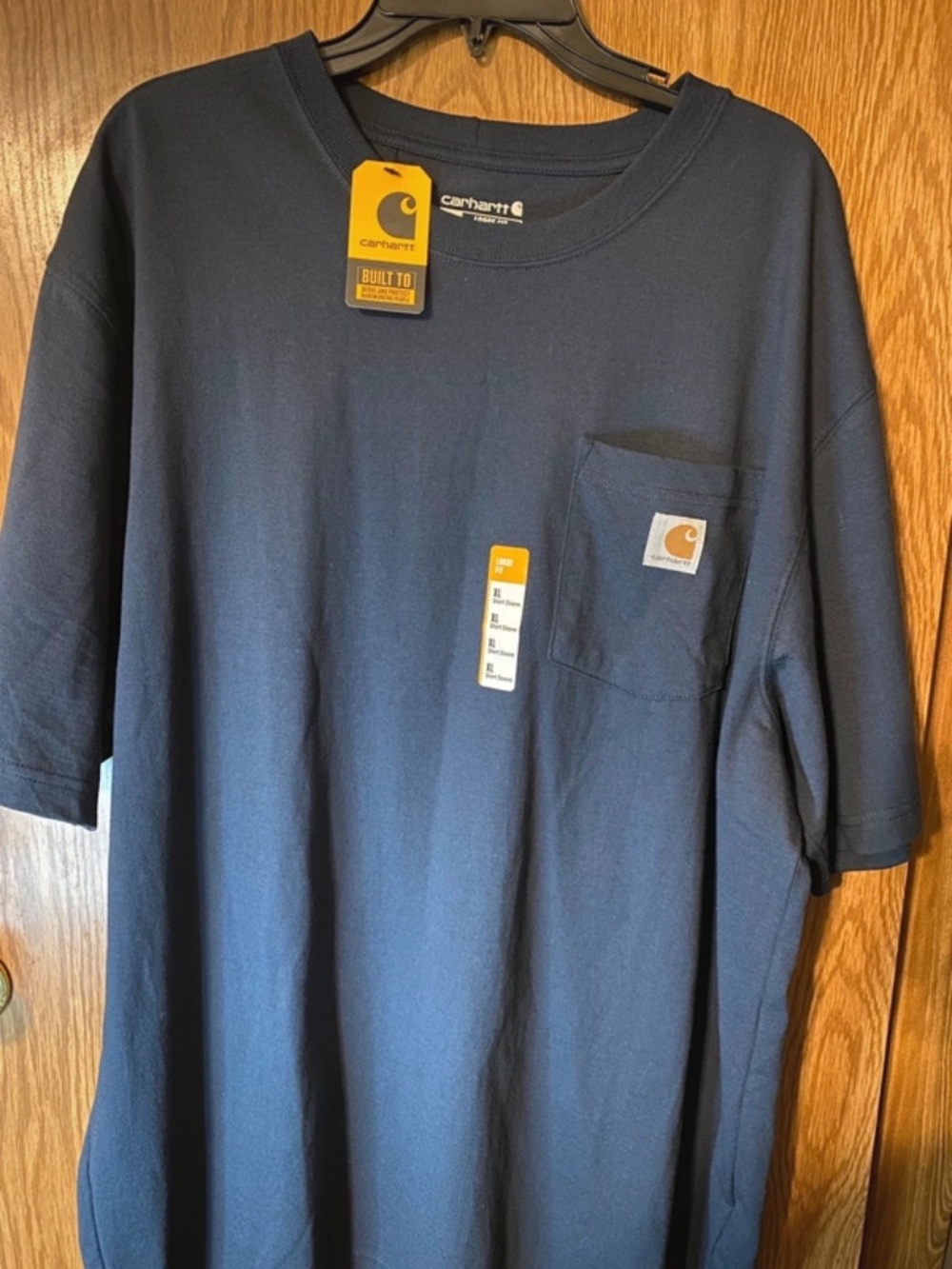 Carhartt Navy Short Sleeve Pocket Tee with Logo Patch - Men's loose fit *